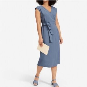 Everlane The Japanese GoWeave Sleeveless Wrap Dress Cornflower Blue 8